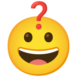 red question mark and grinning face