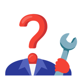 Red question mark and Hammer and wrench