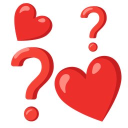 Red question mark and Revolving hearts