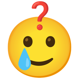 Red question mark and Smiling face with tear