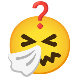 Red question mark and Sneezing face