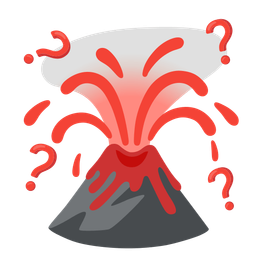 Red question mark and Volcano
