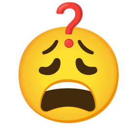 Red question mark and Weary face