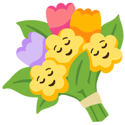 relieved face and bouquet