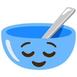 relieved face and bowl with spoon