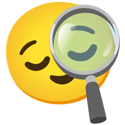 relieved face and magnifying glass tilted right