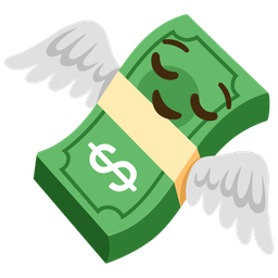 relieved face and money with wings