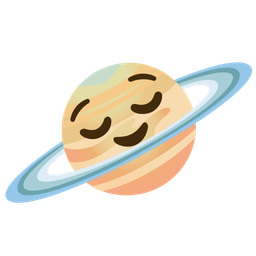 relieved face and ringed planet