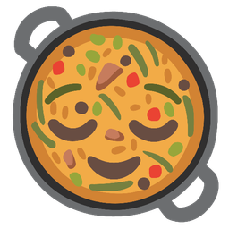 relieved face and shallow pan of food