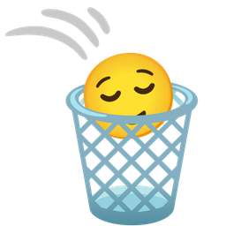 relieved face and wastebasket