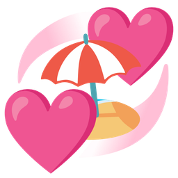 revolving hearts and beach with umbrella