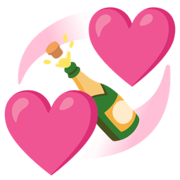 revolving hearts and bottle with popping cork