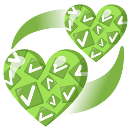 revolving hearts and check mark button