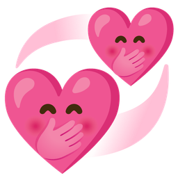 revolving hearts and face with hand over mouth