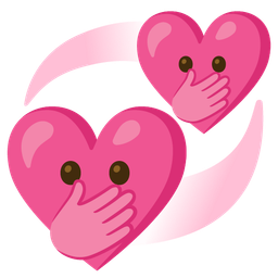 revolving hearts and face with open eyes and hand over mouth