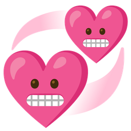revolving hearts and grimacing face