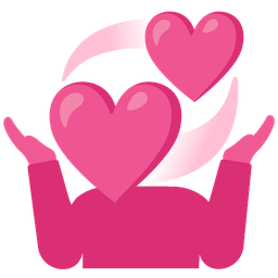 revolving hearts and person shrugging