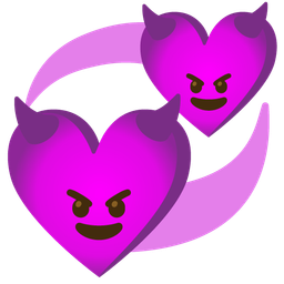 revolving hearts and smiling face with horns