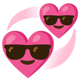 revolving hearts and smiling face with sunglasses