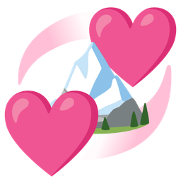 revolving hearts and snow-capped mountain