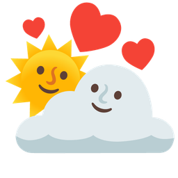 revolving hearts and sun behind cloud