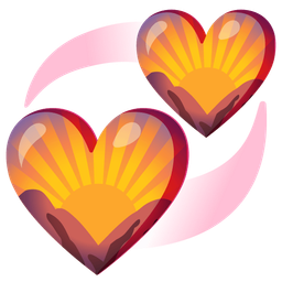 revolving hearts and sunrise over mountains