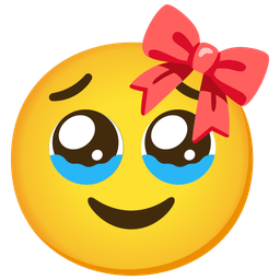 ribbon and face holding back tears