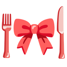 ribbon and fork and knife with plate