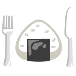 Rice ball and Fork and knife with plate
