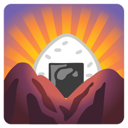 Rice ball and Sunrise over mountains