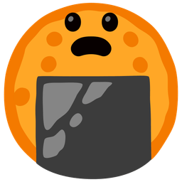 Rice cracker and Frowning face with open mouth