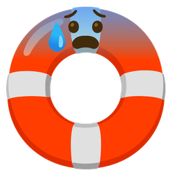 ring buoy and anxious face with sweat