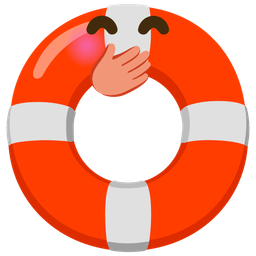 ring buoy and face with hand over mouth