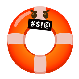 ring buoy and face with symbols on mouth