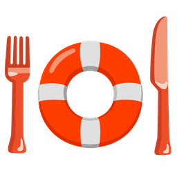 ring buoy and fork and knife with plate