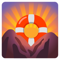 ring buoy and sunrise over mountains