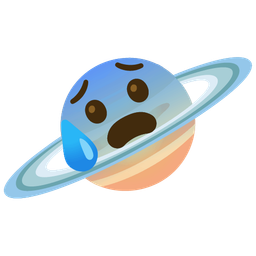 ringed planet and anxious face with sweat