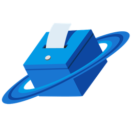 ringed planet and ballot box with ballot