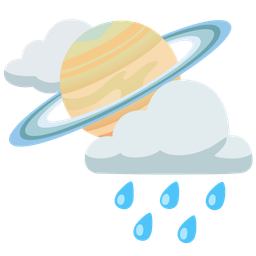 ringed planet and cloud with rain