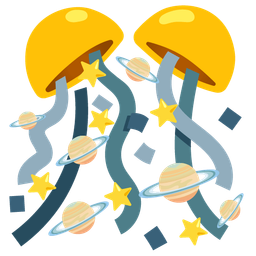 ringed planet and confetti ball