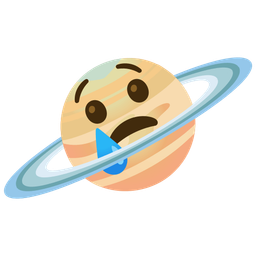 ringed planet and crying face