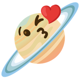 Ringed planet and Face blowing a kiss