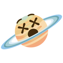 ringed planet and face with crossed-out eyes