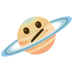 ringed planet and face with diagonal mouth