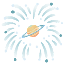 ringed planet and fireworks