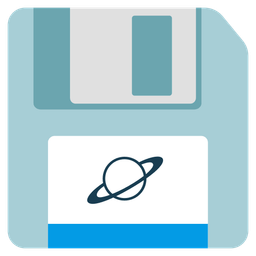 ringed planet and floppy disk