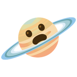 ringed planet and frowning face with open mouth