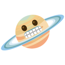 ringed planet and grimacing face