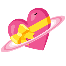 ringed planet and heart with ribbon