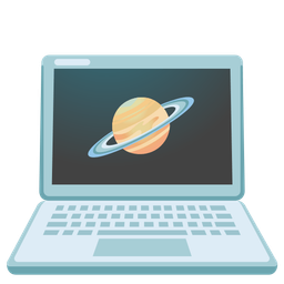 ringed planet and laptop